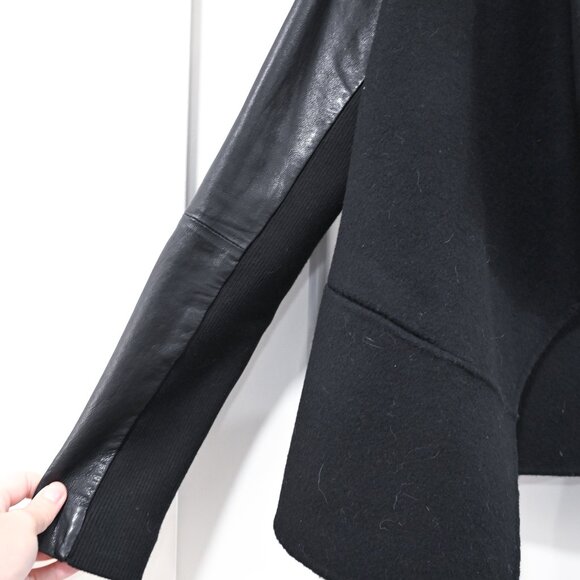 Vince Size Small Worsted Wool Drape Front Jacket with Leather Sleeves - Picture 4 of 8